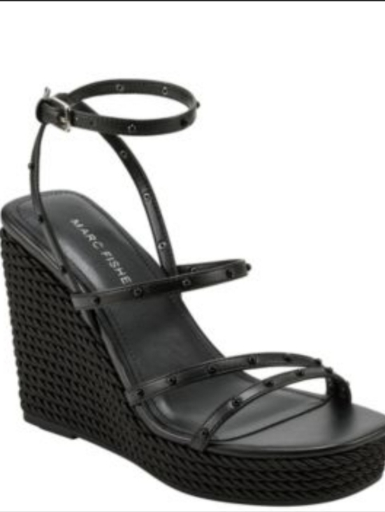 Marc Fisher Shoes - Marc Fisher Black Studded Strappy Wedge Sandals 8.5M
